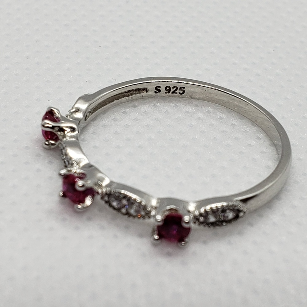 925 Silver Stackable Round Created Ruby Gift - Picture 5 of 8